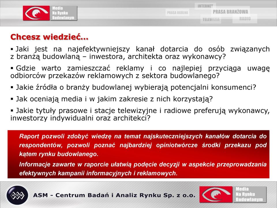 Jak oceniają media i w jakim zakresie z nich korzystają? Jakie tytuły prasowe i stacje telewizyjne i radiowe preferują wykonawcy, inwestorzy indywidualni oraz architekci?