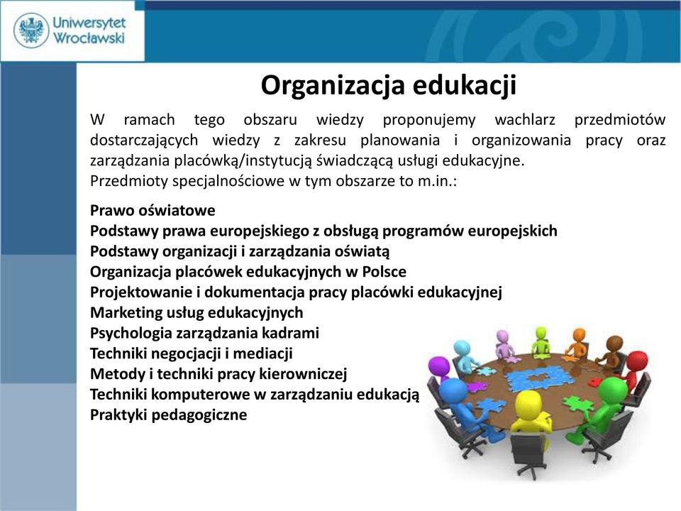 tytucją świadczącą usługi edukacyjne. Przedmioty specjalnościowe w tym obszarze to m.in.