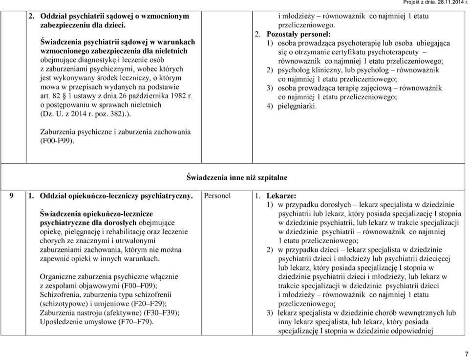 leczniczy, o którym mowa w przepisach wydanych na podstawie art. 82 1 ustawy z dnia 26 października 1982 r. o postępowaniu w sprawach nieletnich (Dz. U. z 2014 r. poz. 382).