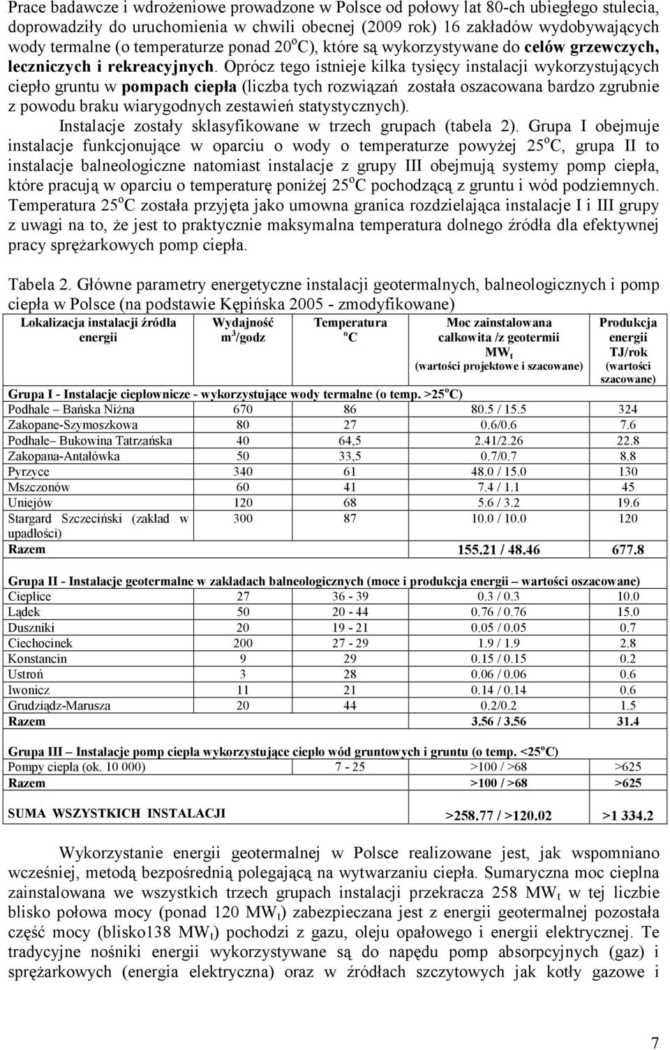 Oprócz tego istnieje kilka tysięcy instalacji wykorzystujących ciepło gruntu w pompach ciepła (liczba tych rozwiązań została oszacowana bardzo zgrubnie z powodu braku wiarygodnych zestawień