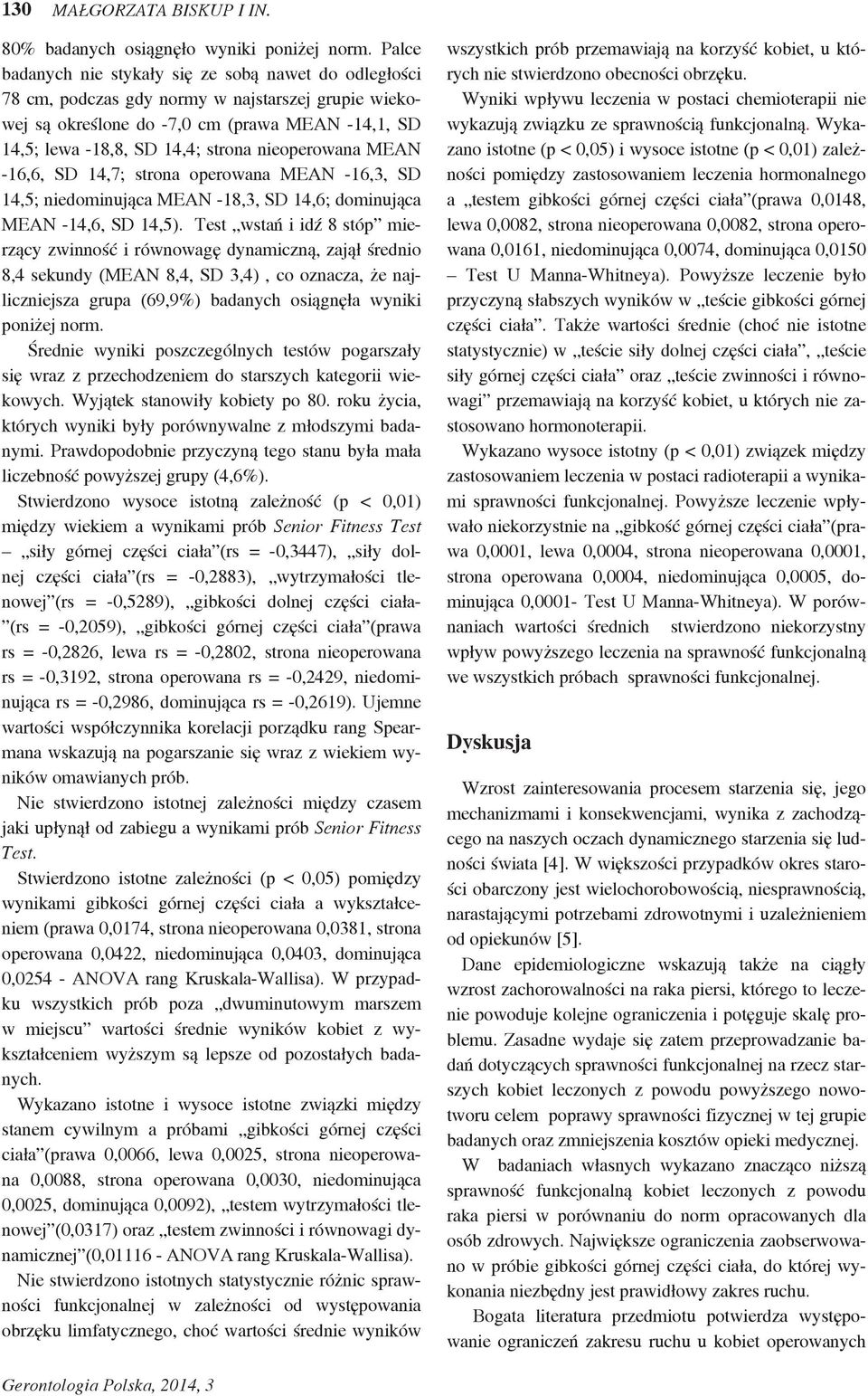 nieoperowana MEAN -16,6, SD 14,7; strona operowana MEAN -16,3, SD 14,5; niedominująca MEAN -18,3, SD 14,6; dominująca MEAN -14,6, SD 14,5).