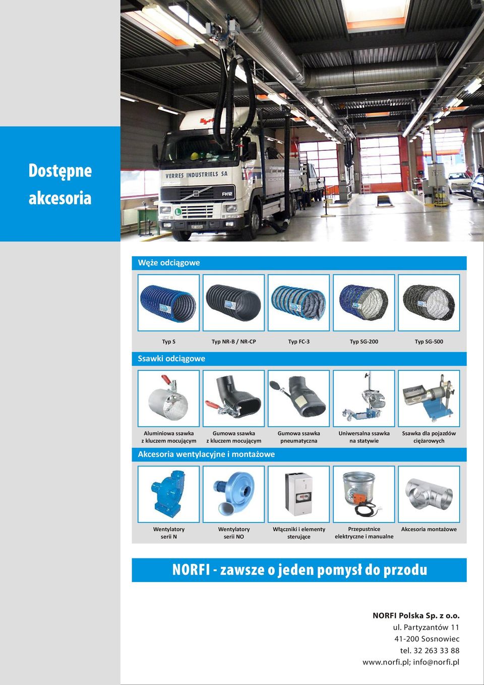 Ssawka dla pojazdów ciężarowych Wentylatory serii N Wentylatory serii NO Włączniki i elementy sterujące Przepustnice elektryczne i manualne