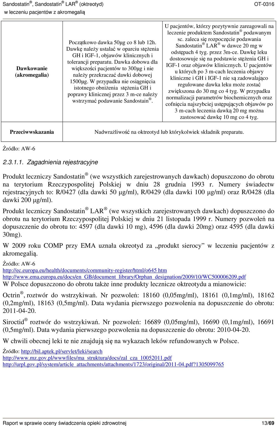 W przypadku nie osiągnięcia istotnego obniżenia stężenia GH i poprawy klinicznej przez 3 m-ce należy wstrzymać podawanie Sandostain.