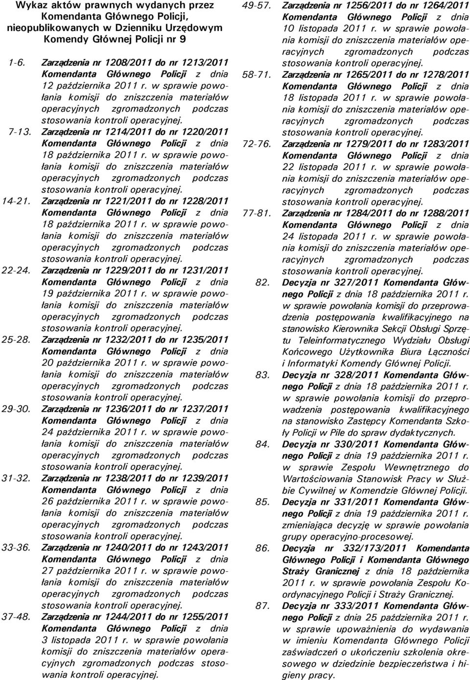 Zarządzenia nr 1221/2011 do nr 1228/2011 18 października 2011 r. w sprawie powołania 22-24. Zarządzenia nr 1229/2011 do nr 1231/2011 19 października 2011 r. w sprawie powołania 25-28.