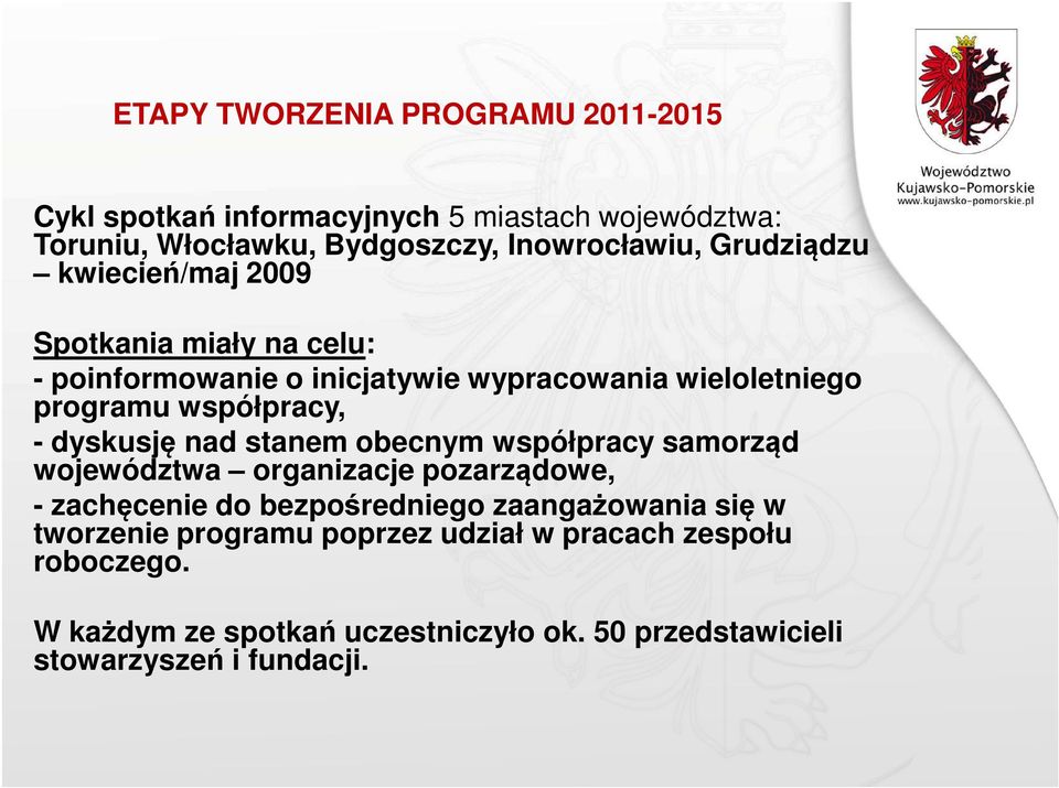 dyskusję nad stanem obecnym współpracy samorząd województwa organizacje pozarządowe, - zachęcenie do bezpośredniego zaangażowania się w