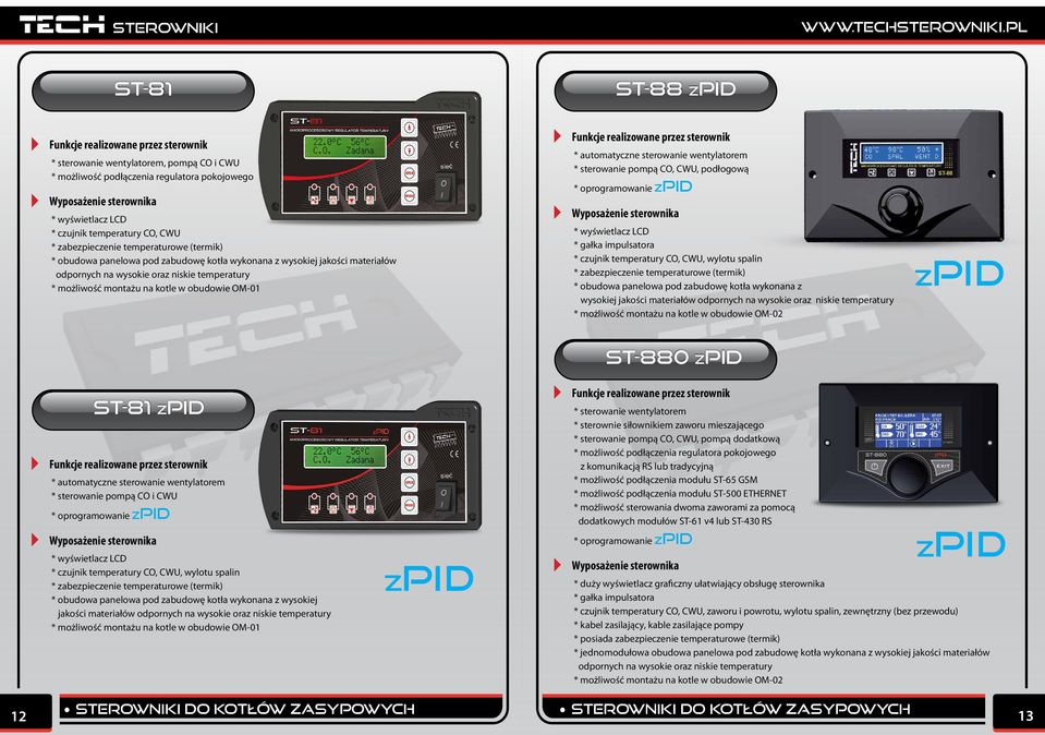 wysokiej jakości materiałów odpornych na wysokie oraz niskie temperatury * możliwość montażu na kotle w obudowie OM-02 ST-880 ZPID ST-81 ZPID * automatyczne sterowanie wentylatorem i CWU *