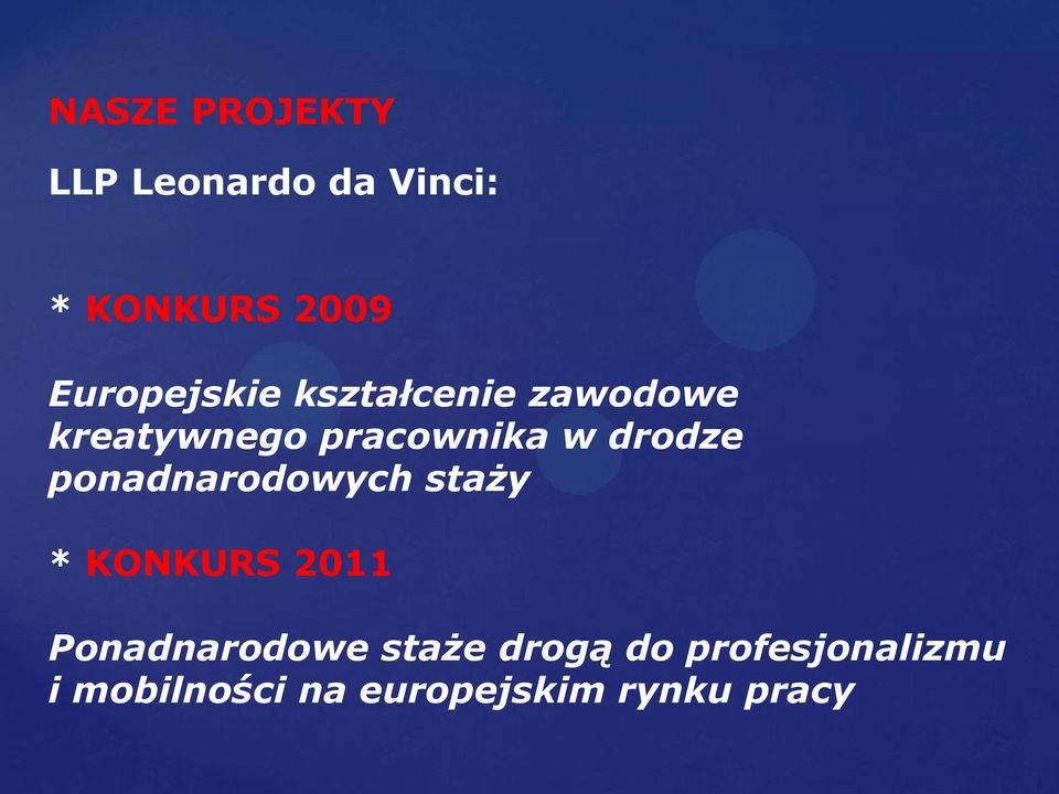 drodze ponadnarodowych staży * KONKURS 2011 Ponadnarodowe