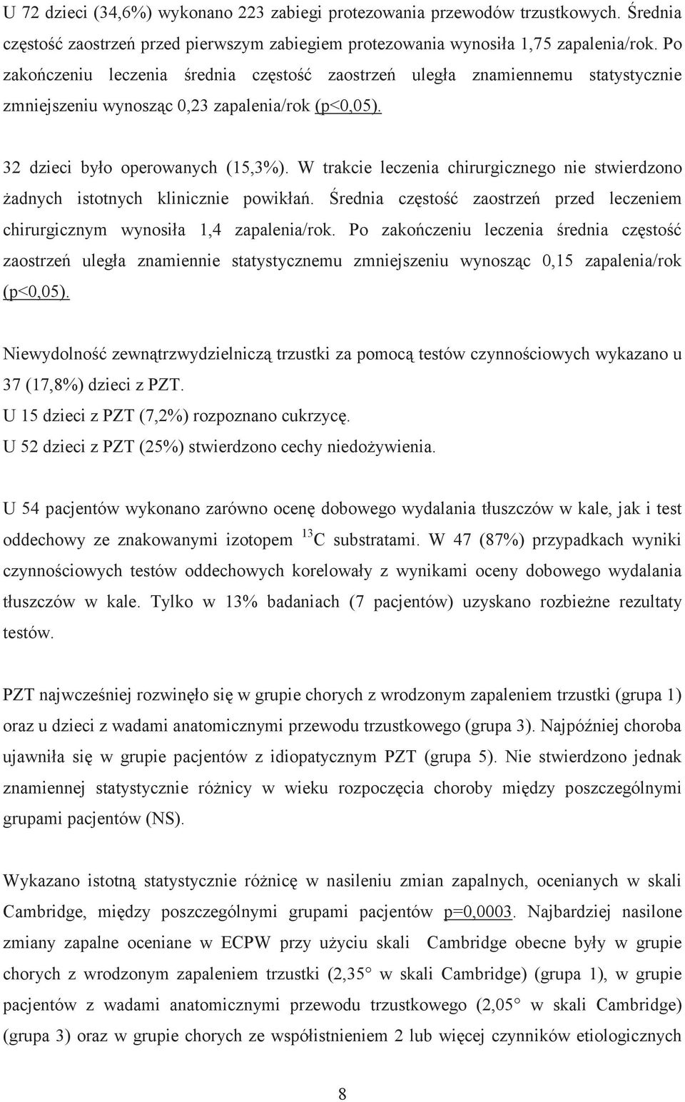 W trakcie leczenia chirurgicznego nie stwierdzono żadnych istotnych klinicznie powikłań. Średnia częstość zaostrzeń przed leczeniem chirurgicznym wynosiła 1,4 zapalenia/rok.