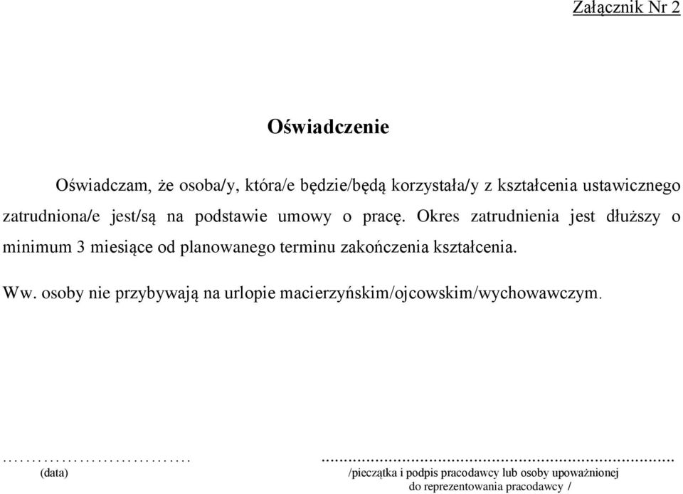 Okres zatrudnienia jest dłuższy o minimum 3 miesiące od planowanego terminu zakończenia kształcenia. Ww.