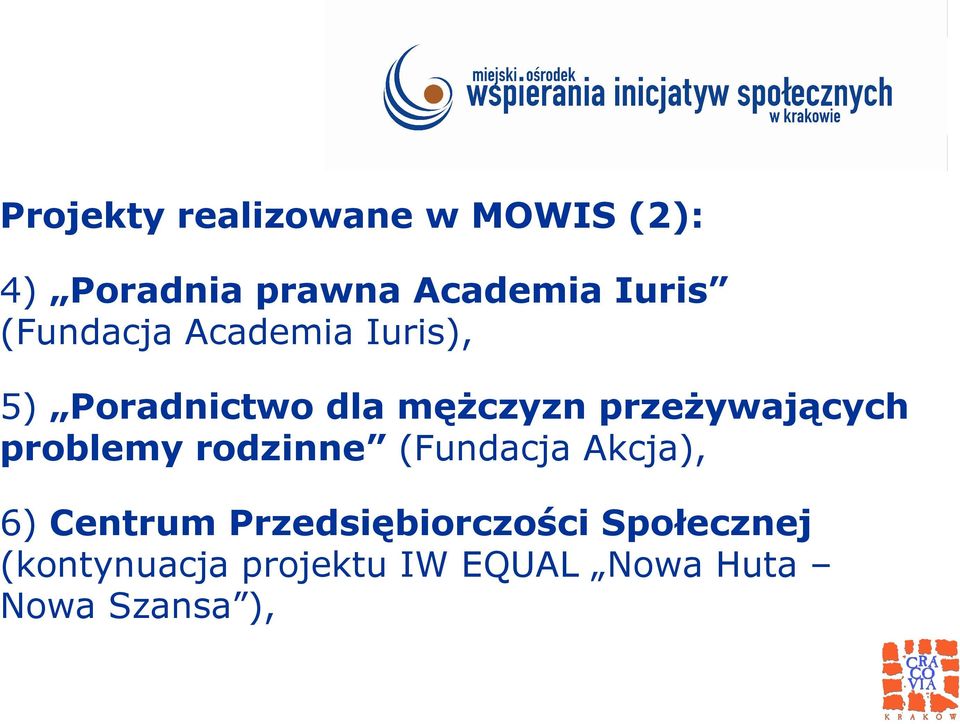 przeŝywających problemy rodzinne (Fundacja Akcja), 6) Centrum