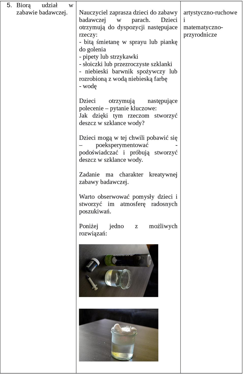 lub rozroboną z wodą nebeską farbę - wodę Dzec otrzymują następujące polecene pytane kluczowe: Jak dzęk tym rzeczom stworzyć deszcz w szklance wody?