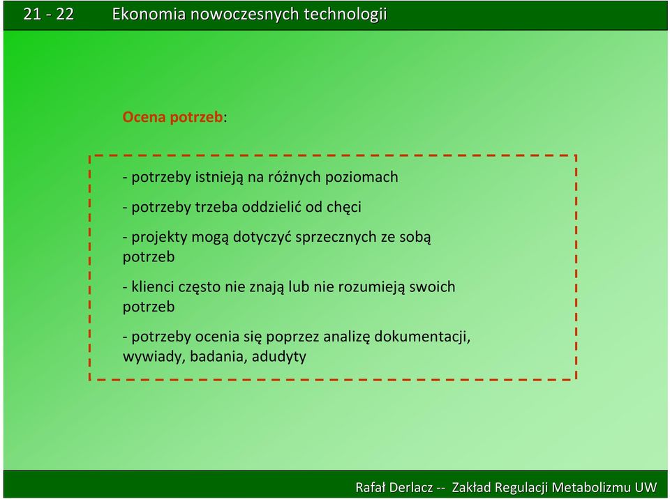 potrzeb klienci często nie znają lub nie rozumieją swoich potrzeb