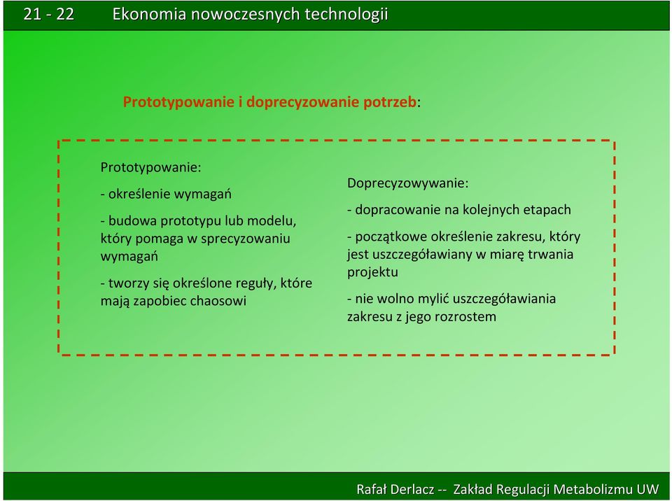 chaosowi Doprecyzowywanie: dopracowanie na kolejnych etapach początkowe określenie zakresu, który