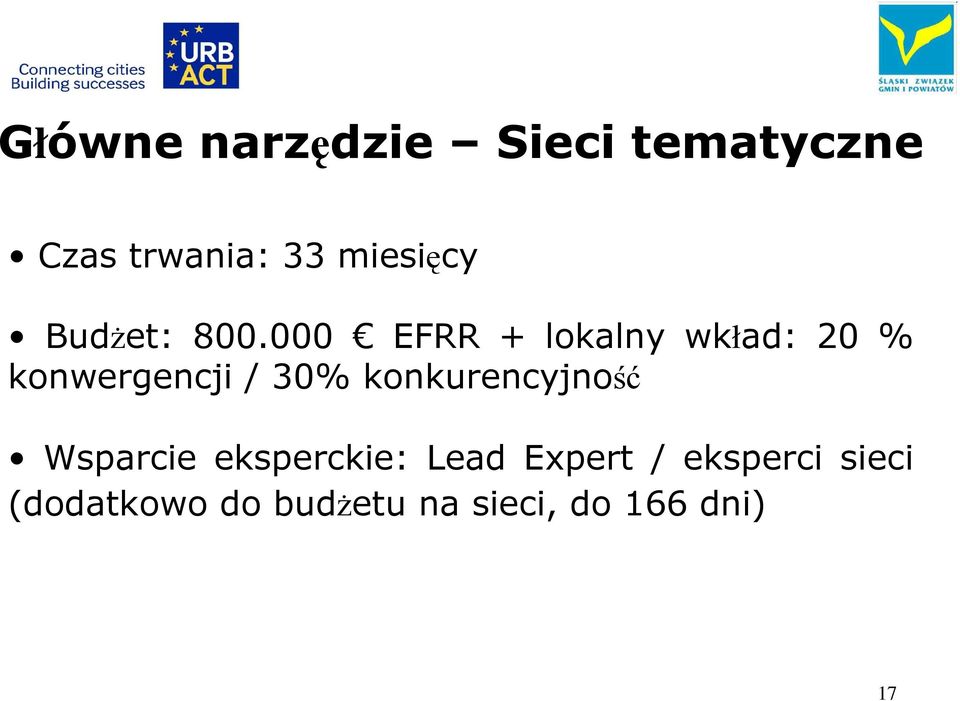 000 EFRR + lokalny wkład: 20 % konwergencji / 30%