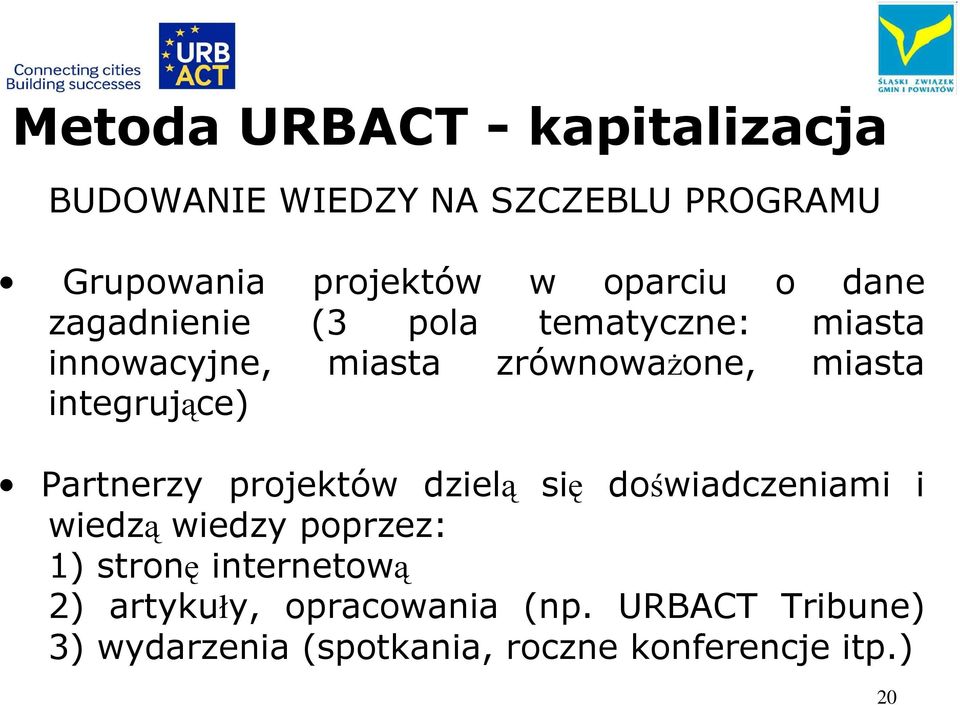 integrujące) Partnerzy projektów dzielą się doświadczeniami i wiedzą wiedzy poprzez: 1) stronę