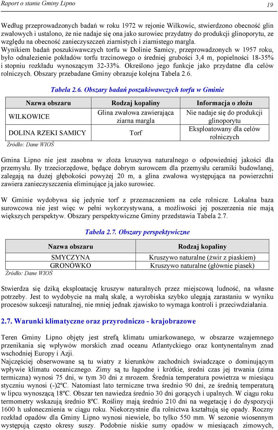 Wynikiem badań poszukiwawczych torfu w Dolinie Samicy, przeprowadzonych w 1957 roku, było odnalezienie pokładów torfu trzcinowego o średniej grubości 3,4 m, popielności 18-35% i stopniu rozkładu