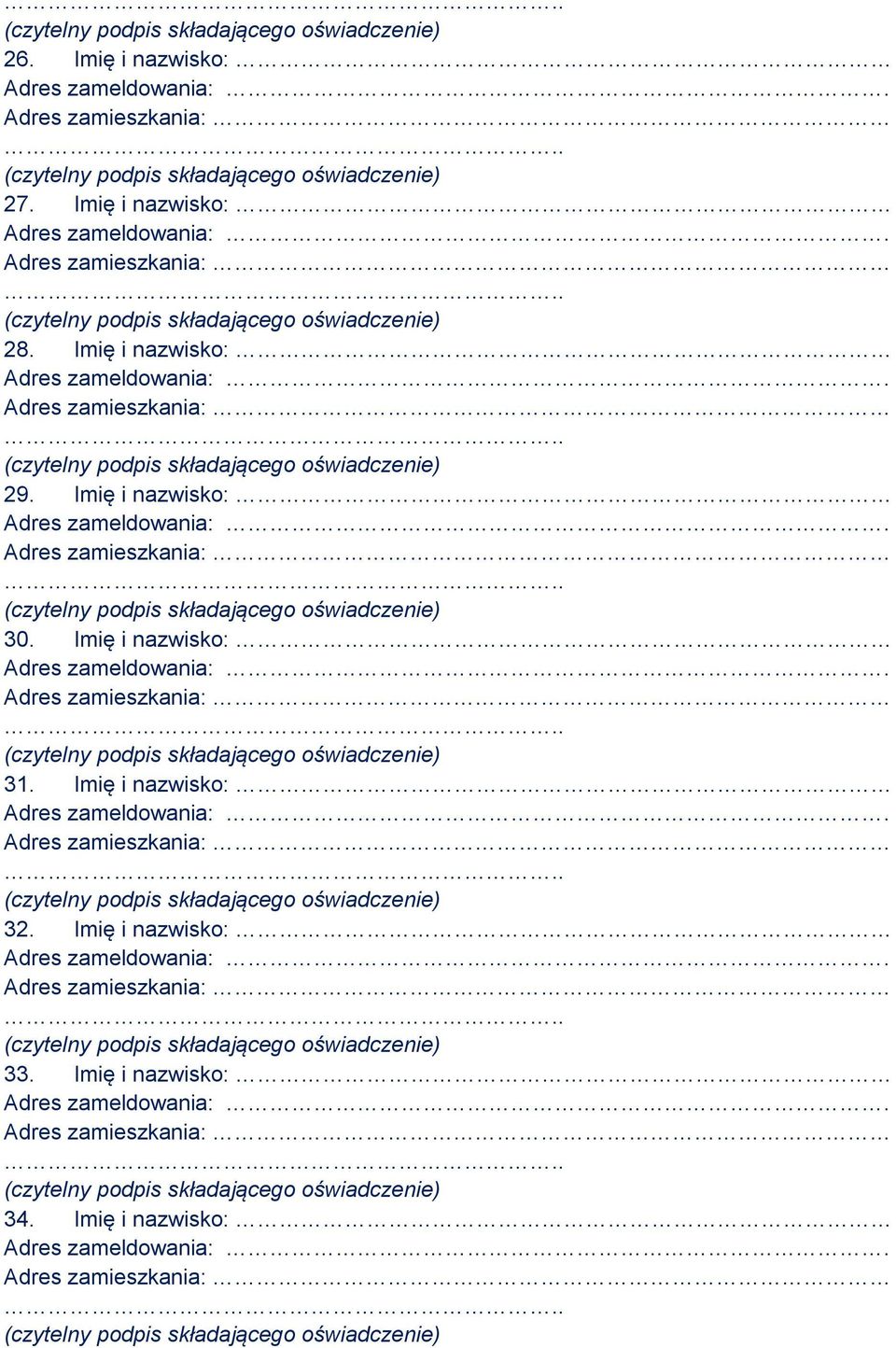 Imię i nazwisko: 31. Imię i nazwisko: 32.