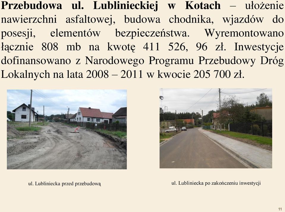 elementów bezpieczeństwa. Wyremontowano łącznie 808 mb na kwotę 411 526, 96 zł.