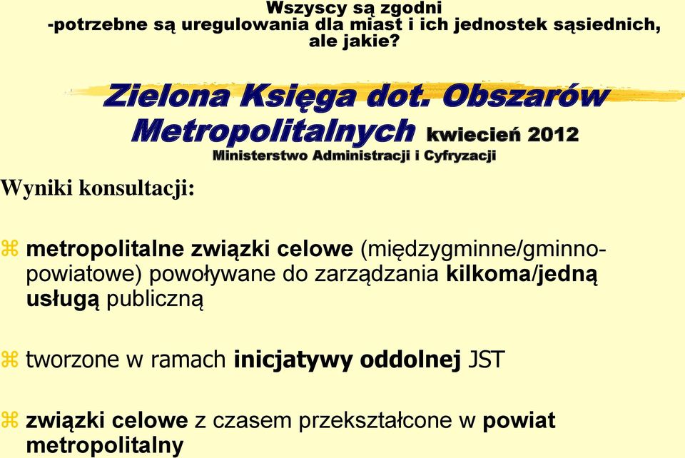Obszarów Metropolitalnych kwiecień 2012 Ministerstwo Administracji i Cyfryzacji metropolitalne związki