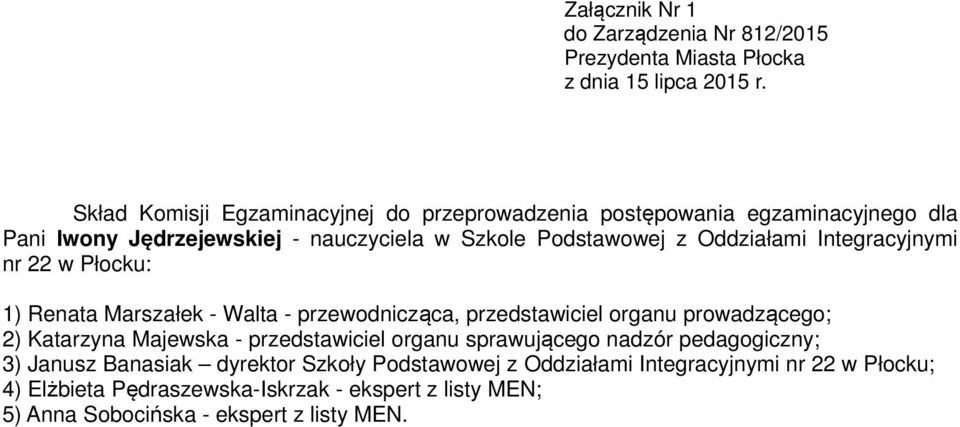 Szkoły Podstawowej z Oddziałami Integracyjnymi nr 22 w Płocku; 4) Elżbieta