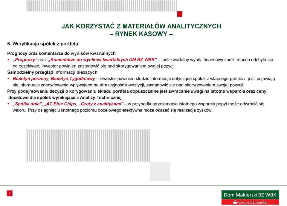 Samodzielny przegląd informacji bieżących Biuletyn poranny, Biuletyn Tygodniowy inwestor powinien śledzić informacje dotyczące spółek z własnego portfela i jeśli pojawiają się informacje zdecydowanie