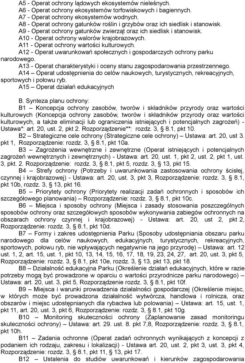 A11 - Operat ochrony wartości kulturowych. A12 - Operat uwarunkowań społecznych i gospodarczych ochrony parku narodowego. A13 - Operat charakterystyki i oceny stanu zagospodarowania przestrzennego.