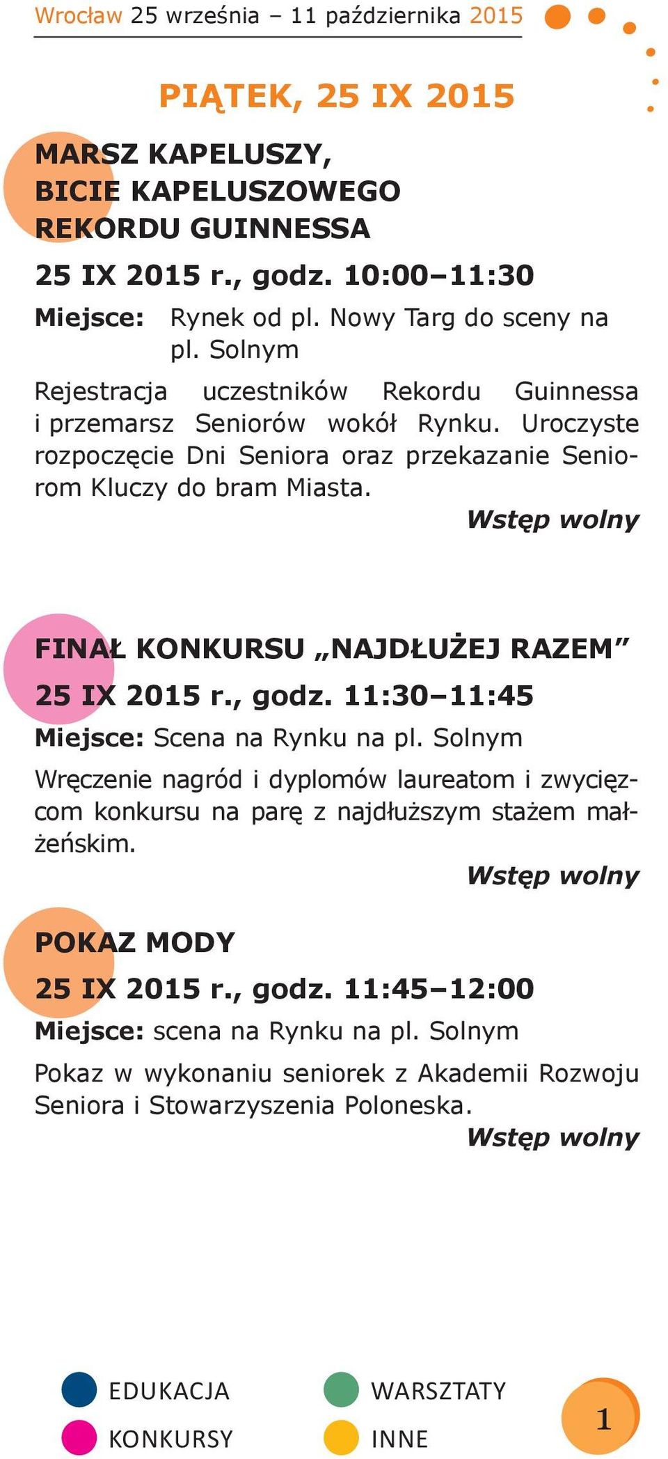 FINAŁ KONKURSU NAJDŁUŻEJ RAZEM 25 IX 2015 r., godz. 11:30 11:45 Miejsce: Scena na Rynku na pl.