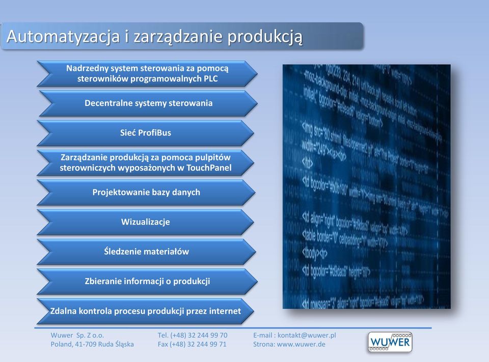 pomoca pulpitów sterowniczych wyposażonych w TouchPanel Projektowanie bazy danych