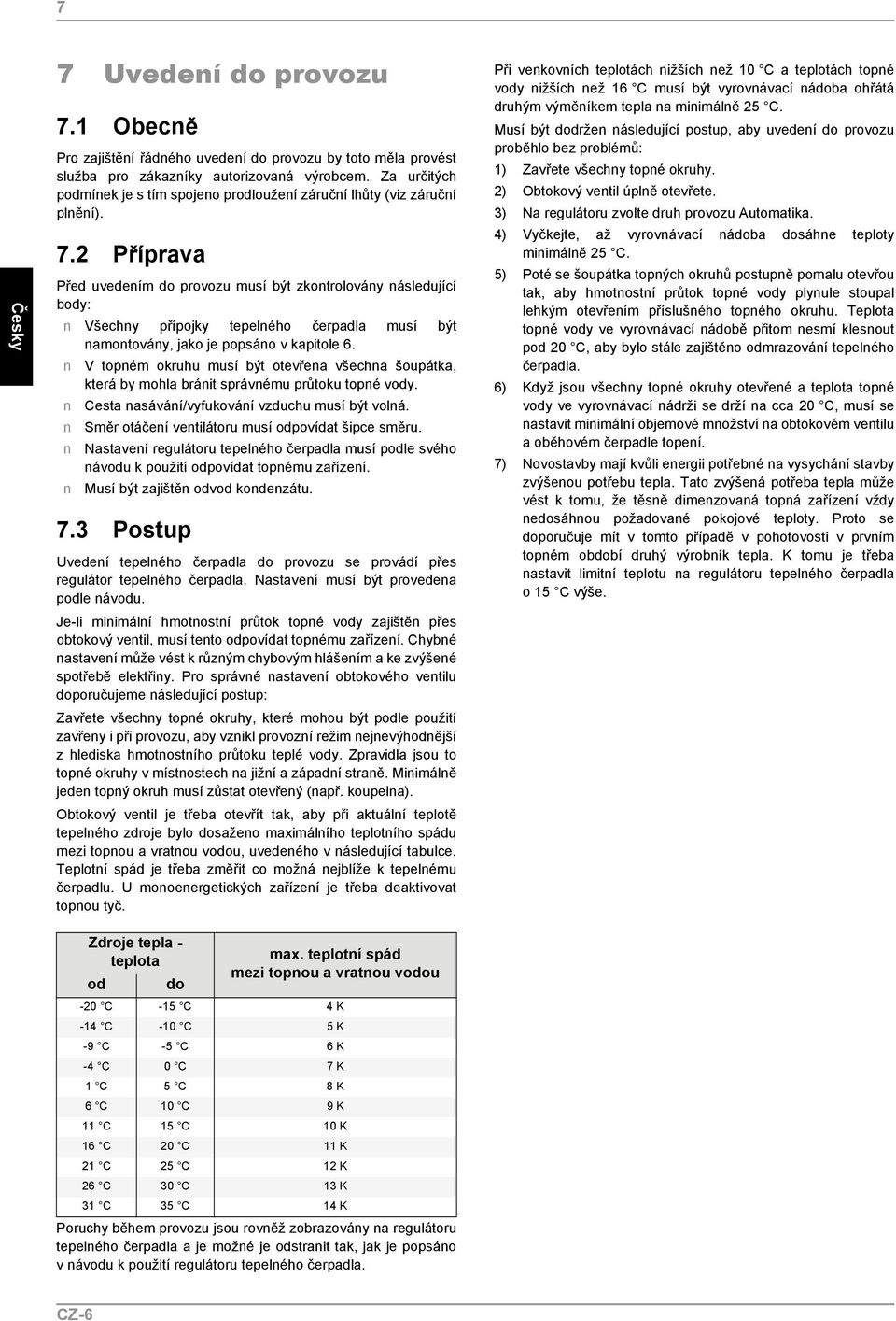 2 Příprava Před uvedením do provozu musí být zkontrolovány následující body: n Všechny přípojky tepelného čerpadla musí být namontovány, jako je popsáno v kapitole 6.