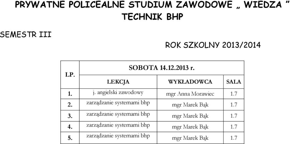 zarządzanie systemami bhp mgr Marek Bąk 1.7 3.