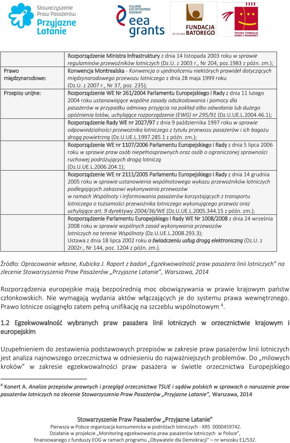 235); Rozporządzenie WE Nr 261/2004 Parlamentu Europejskiego i Rady z dnia 11 lutego 2004 roku ustanawiające wspólne zasady odszkodowania i pomocy dla pasażerów w przypadku odmowy przyjęcia na pokład