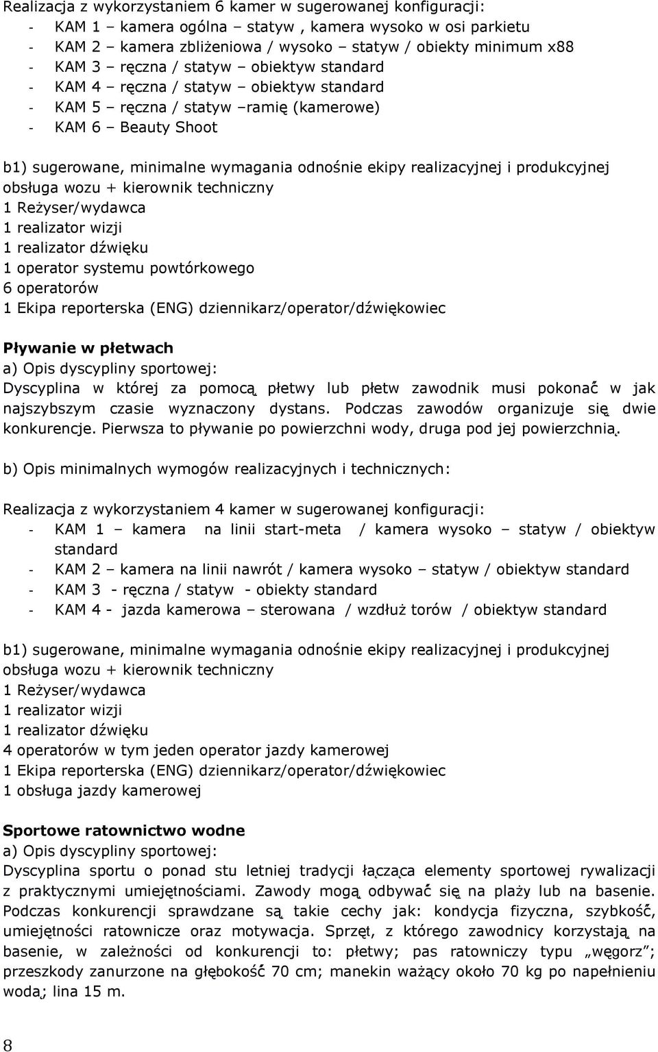 w której za pomocą płetwy lub płetw zawodnik musi pokonać w jak najszybszym czasie wyznaczony dystans. Podczas zawodów organizuje się dwie konkurencje.