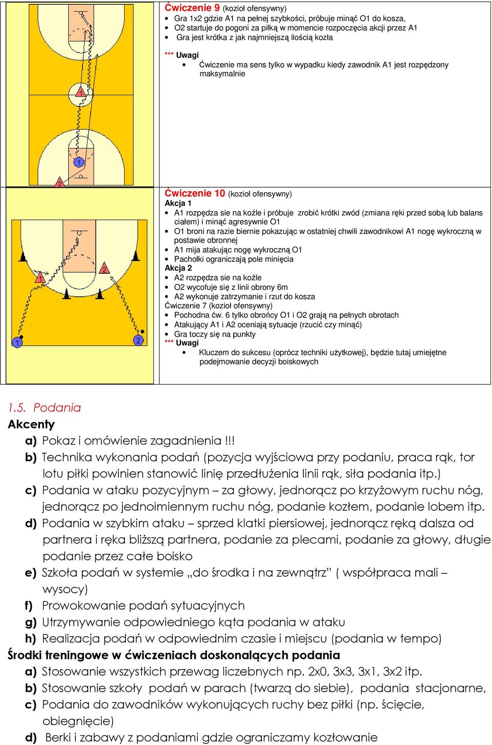ręki przed sobą lub balans ciałem) i minąć agresywnie O1 O1 broni na razie biernie pokazując w ostatniej chwili zawodnikowi A1 nogę wykroczną w postawie obronnej A1 mija atakując nogę wykroczną O1