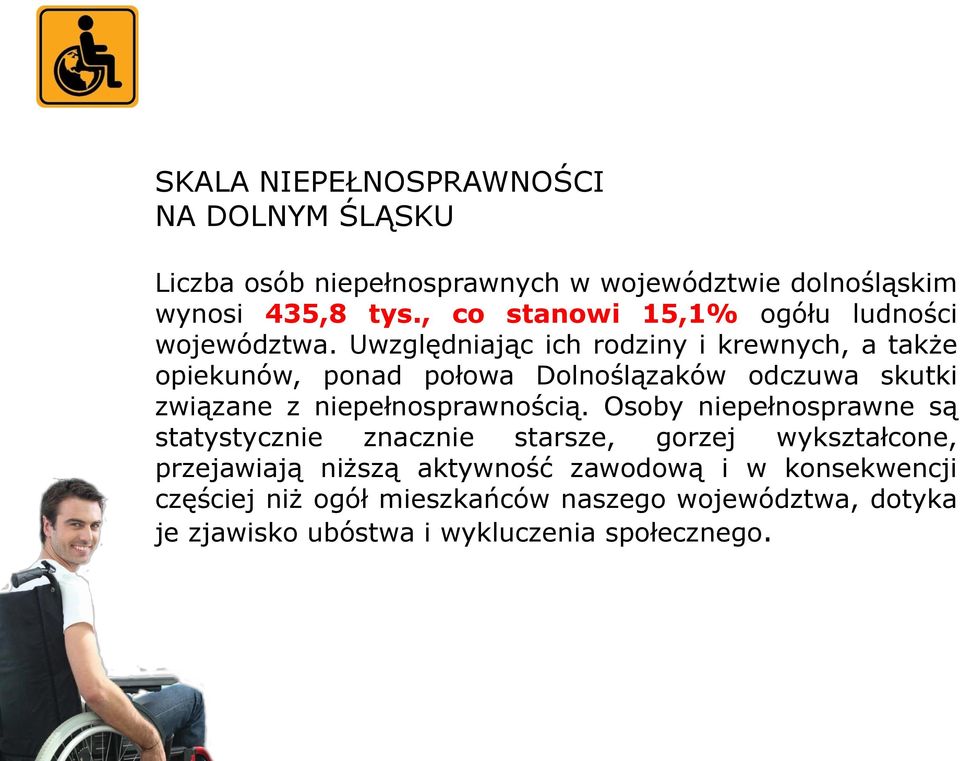 Uwzględniając ich rodziny i krewnych, a także opiekunów, ponad połowa Dolnoślązaków odczuwa skutki związane z niepełnosprawnością.