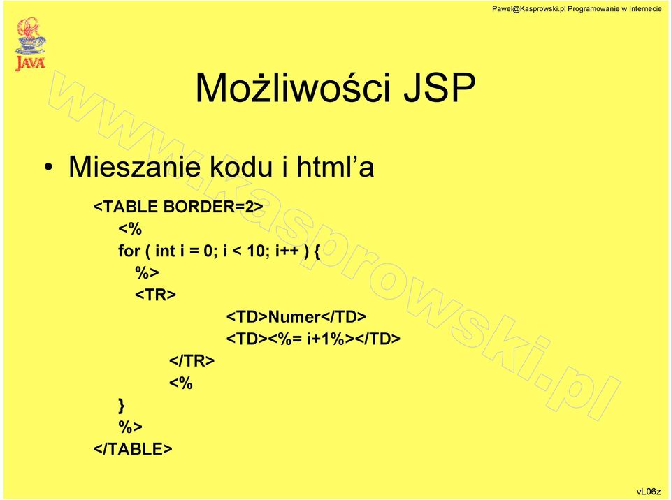 < 10; i++ ) { %> <TR> <TD>Numer</TD>