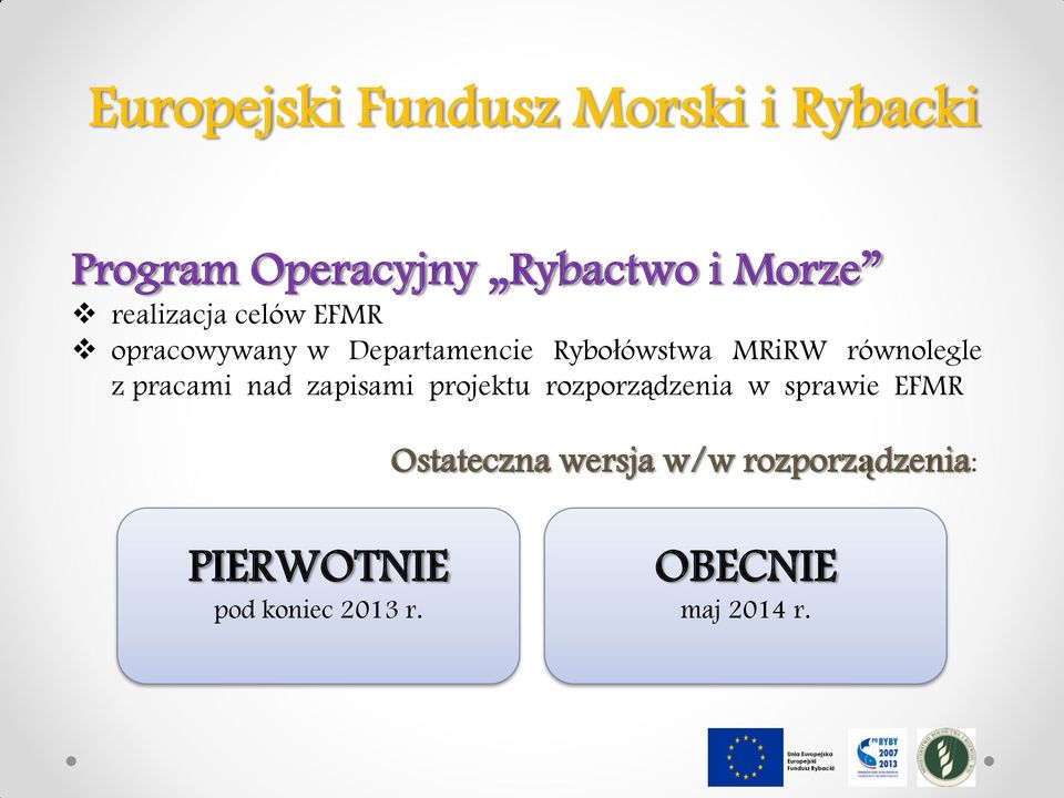 pracami nad zapisami projektu rozporządzenia w sprawie EFMR Ostateczna