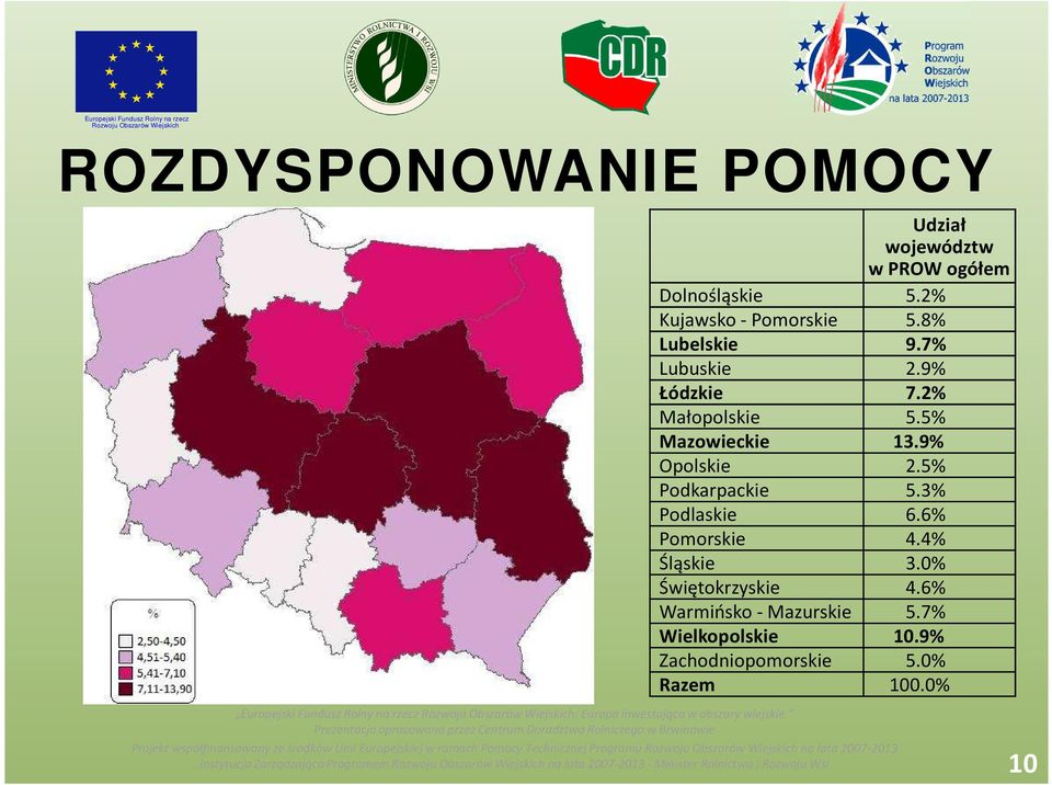 5% Mazowieckie 13.9% Opolskie 2.5% Podkarpackie 5.3% Podlaskie 6.6% Pomorskie 4.