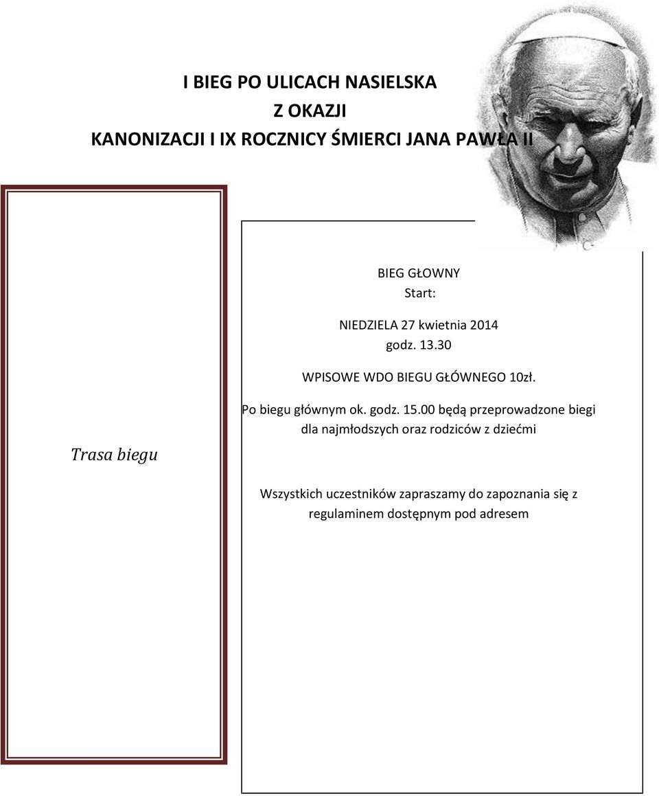 Trasa biegu Po biegu głównym ok. godz. 15.