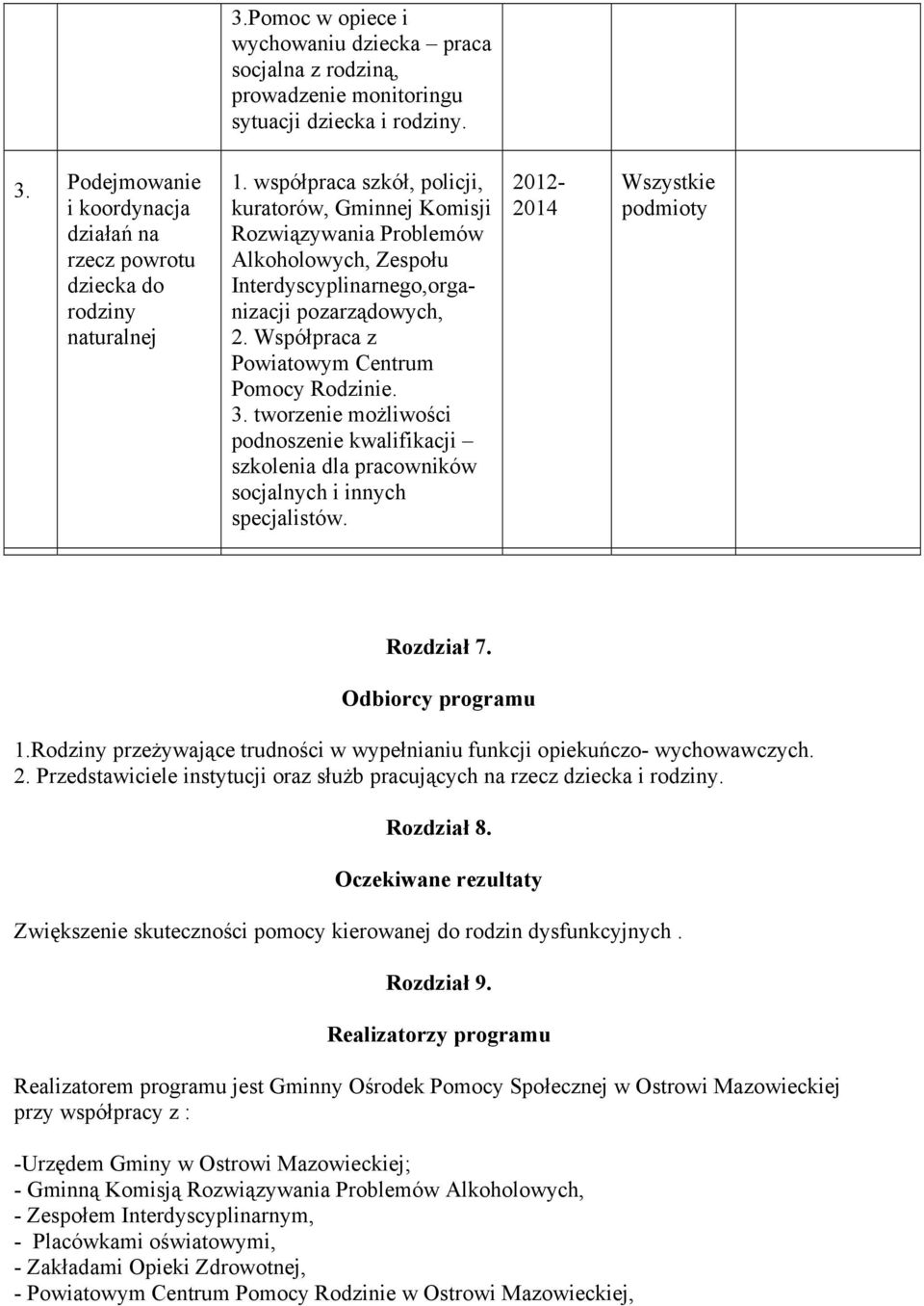 współpraca szkół, policji, kuratorów, Gminnej Komisji Rozwiązywania Problemów Alkoholowych, Zespołu Interdyscyplinarnego,organizacji pozarządowych, 2. Współpraca z Powiatowym Centrum Pomocy Rodzinie.