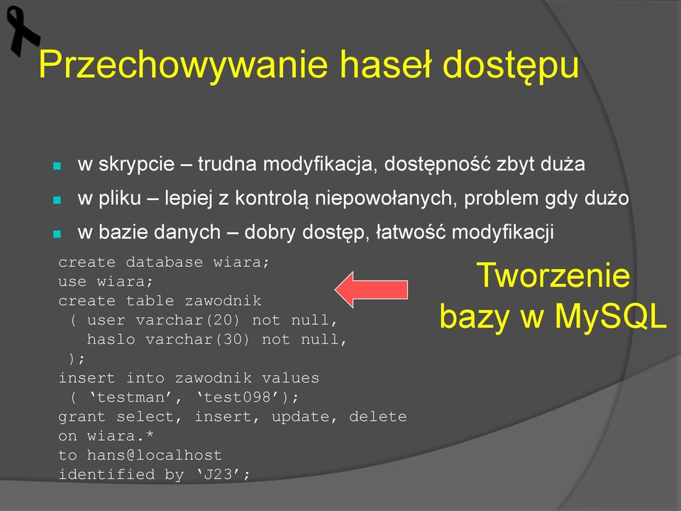 create table zawodnik ( user varchar(20) not null, haslo varchar(30) not null, ); insert into zawodnik values (