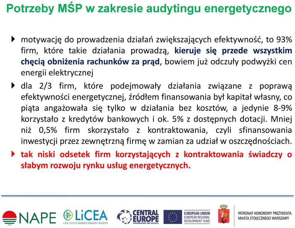 kapitał własny, co piąta angażowała się tylko w działania bez kosztów, a jedynie 8-9% korzystało z kredytów bankowych i ok. 5% z dostępnych dotacji.