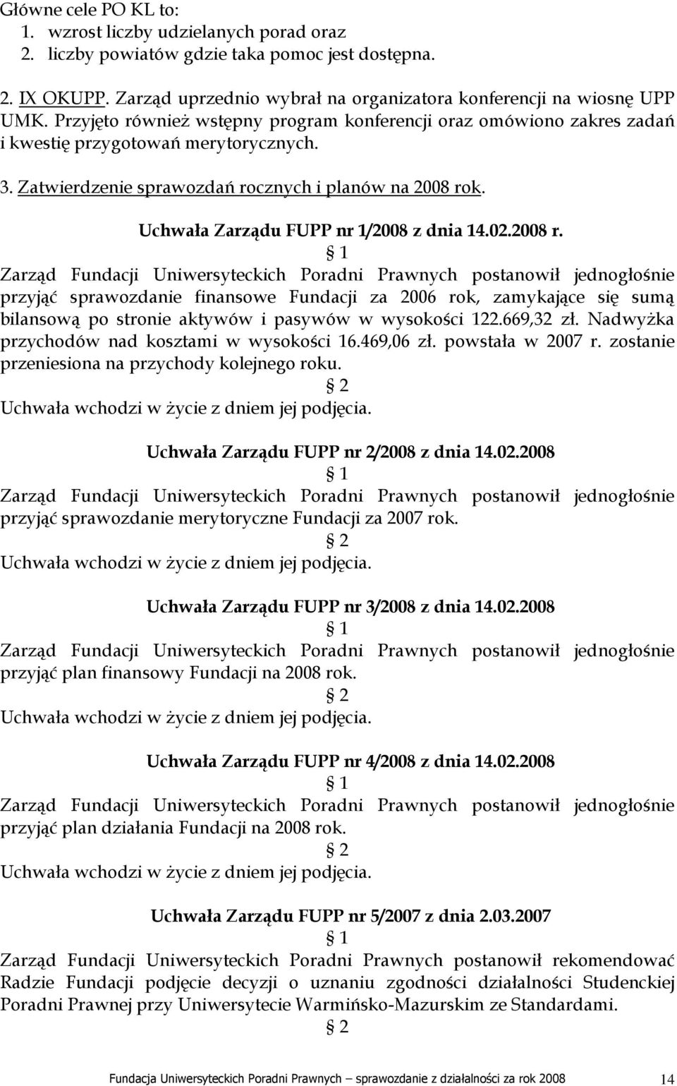 Uchwała Zarządu FUPP nr 1/2008 z dnia 14.02.2008 r.