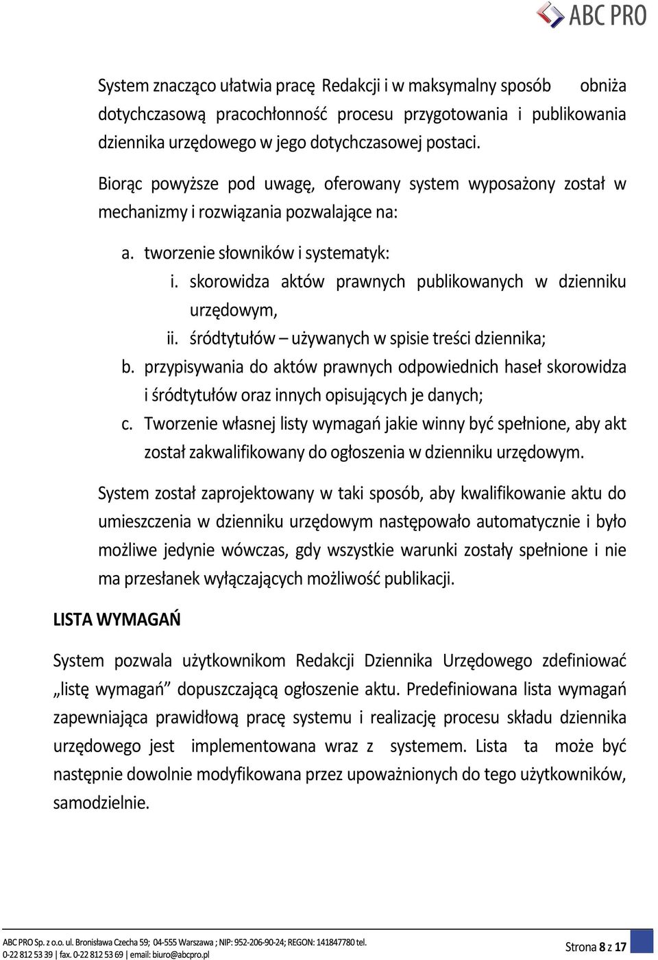 skorowidza aktów prawnych publikowanych w dzienniku urzędowym, ii. śródtytułów używanych w spisie treści dziennika; b.