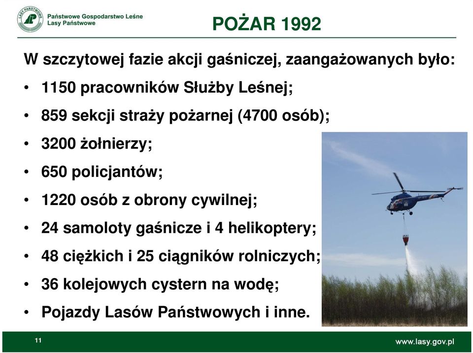 policjantów; 1220 osób z obrony cywilnej; 24 samoloty gaśnicze i 4 helikoptery; 48