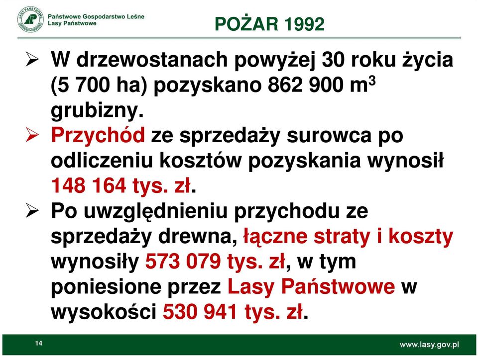 Przychód ze sprzedaŝy surowca po odliczeniu kosztów pozyskania wynosił 148 164 tys. zł.