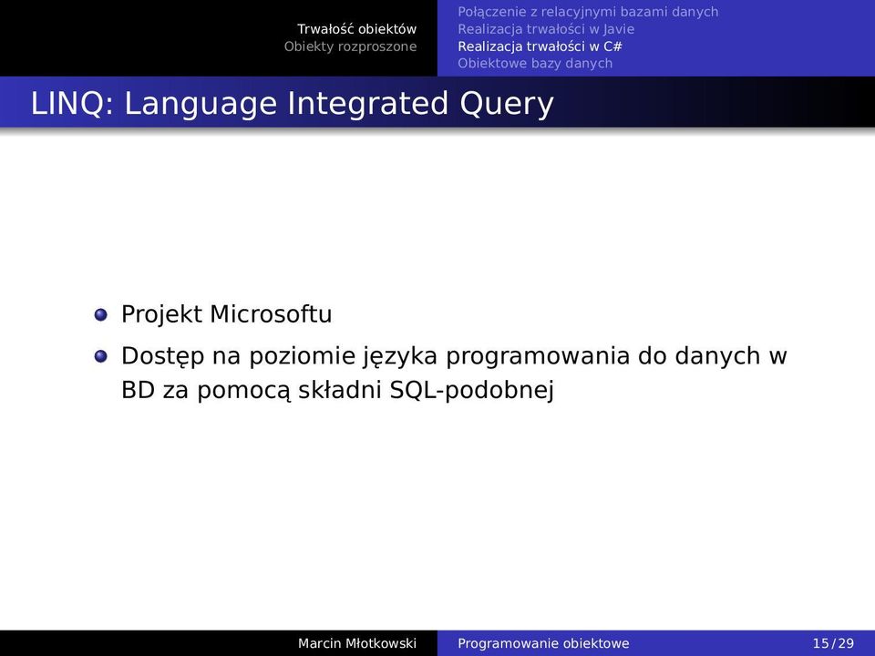 programowania do danych w BD za pomocą składni