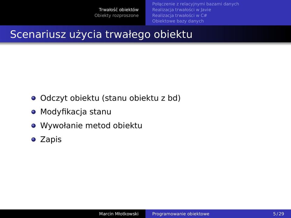 stanu Wywołanie metod obiektu Zapis