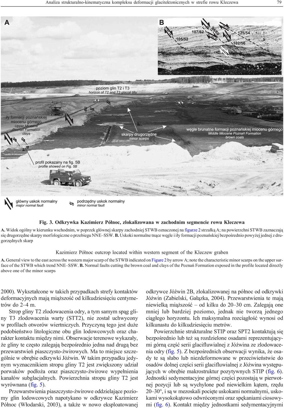 B. Uskoki normalne tn¹ce wêgle i i³y formacji poznañskiej bezpoœrednio powy ej jednej z drugorzêdnych skarp Kazimierz Pó³noc outcrop located within western segment of the Kleczew graben A.