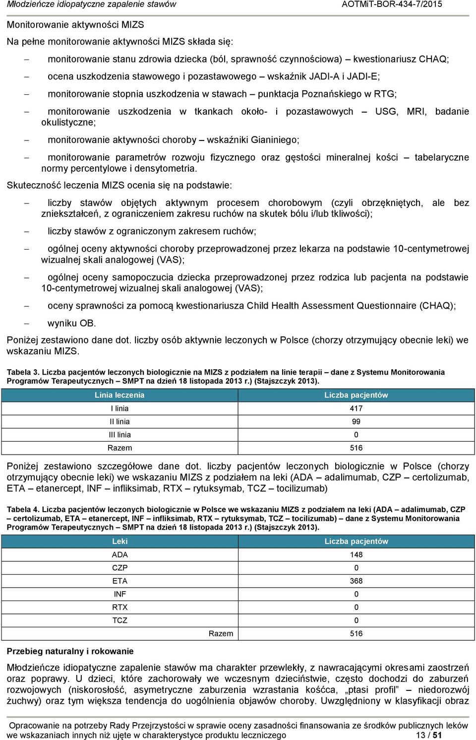 okulistyczne; monitorowanie aktywności choroby wskaźniki Gianiniego; monitorowanie parametrów rozwoju fizycznego oraz gęstości mineralnej kości tabelaryczne normy percentylowe i densytometria.