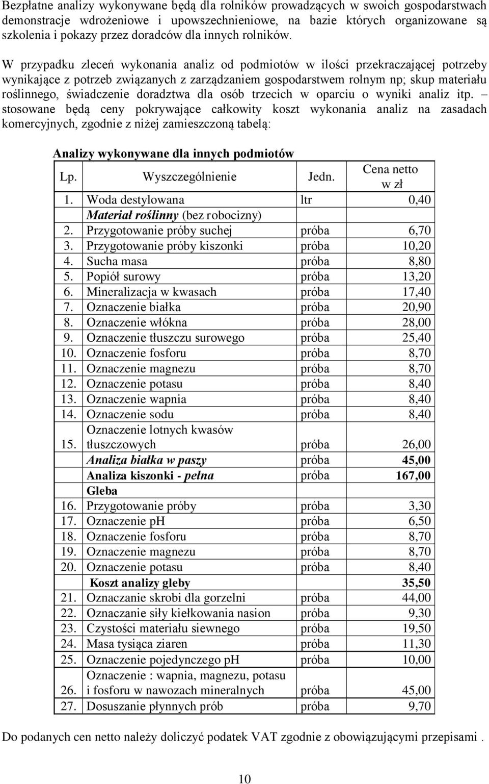 W przypadku zleceń wykonania analiz od podmiotów w ilości przekraczającej potrzeby wynikające z potrzeb związanych z zarządzaniem gospodarstwem rolnym np; skup materiału roślinnego, świadczenie